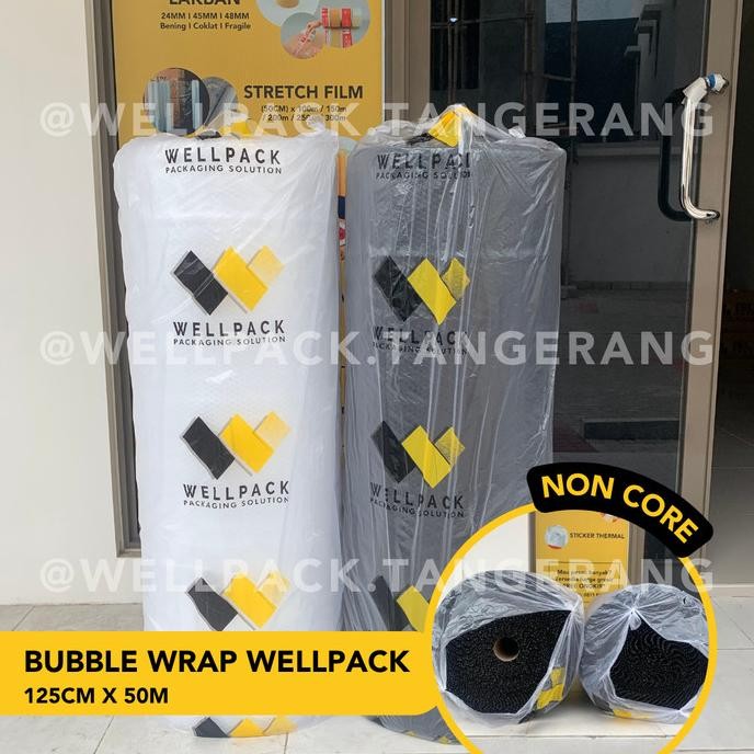 

tersedia non-core bubble wrap roll plastik 125cm x 50m bening & hitam wellpack