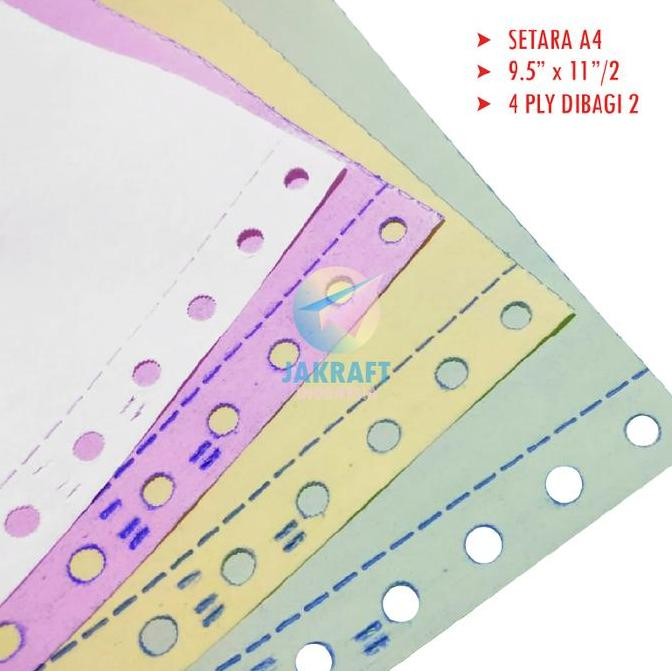 

(1 Box) Kertas Komputer Continuous Form Paper A4 4 Ply K4 9.5" x 11" atau A5 4 Ply Bagi 2 K4/2 9.5" x 11"/2 HVS & NCR murah