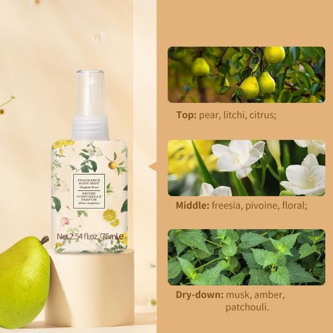MINISO Parfum Wanita Fragrance Body Mist English Pear/Sweet Peach 75mL