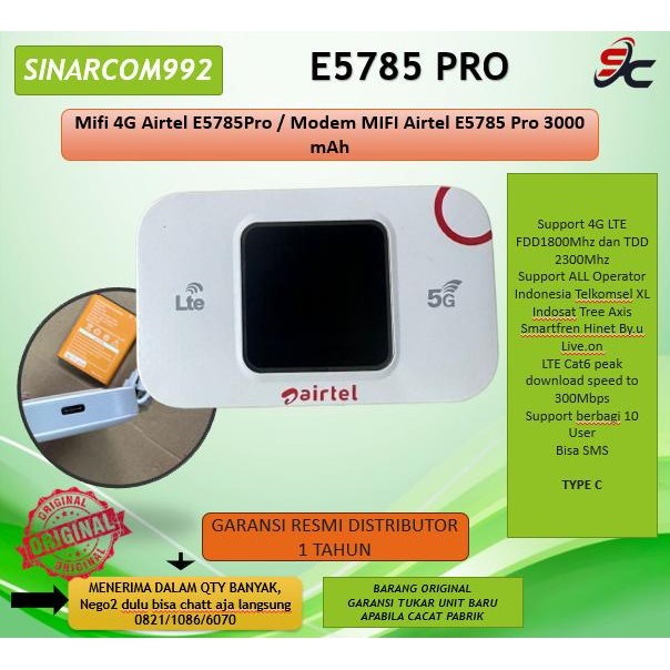 Mifi 4G Airtel E5785Pro / Modem MIFI Airtel E5785 Pro 3000 mAh Terbaru