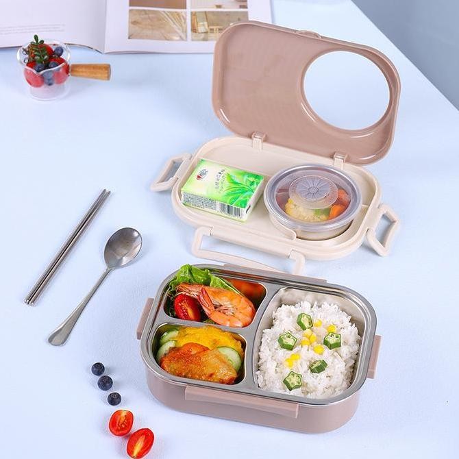 TEMPAT MAKAN STAINLESS LUNCH BOX SET TEMPAT BEKAL KOTAK BEKAL STAINLESS TERMASUK PERALATAN MAKAN