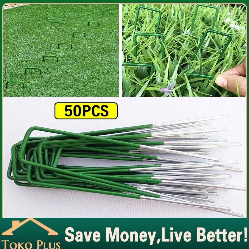 [original] 50pcs staples weedmat galvanis perekat weedmat mulsa kebun - paku weedmat plastik mulsa -