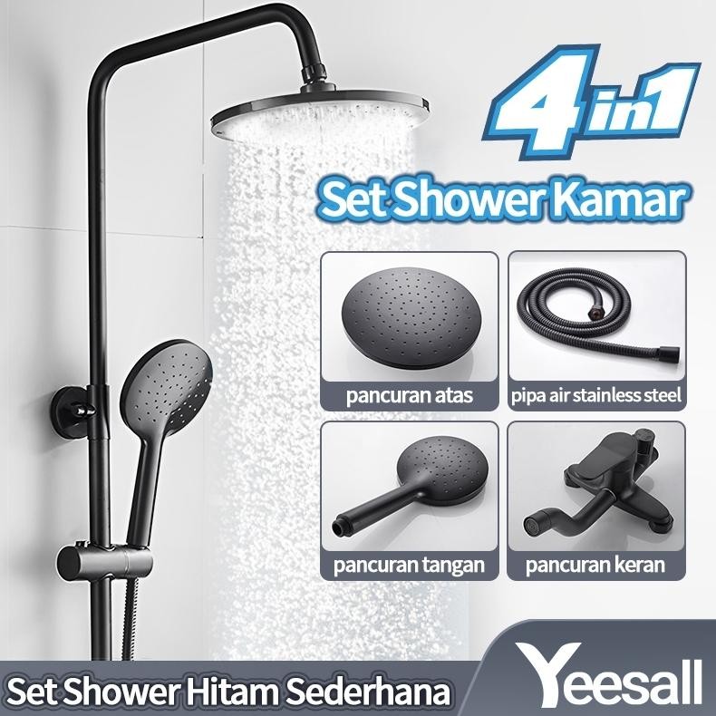 Set Shower Kamar 3in1 Dengan Keran / Set Shower Hitam Sederhana / Set Shower Bulat Full Tembaga
