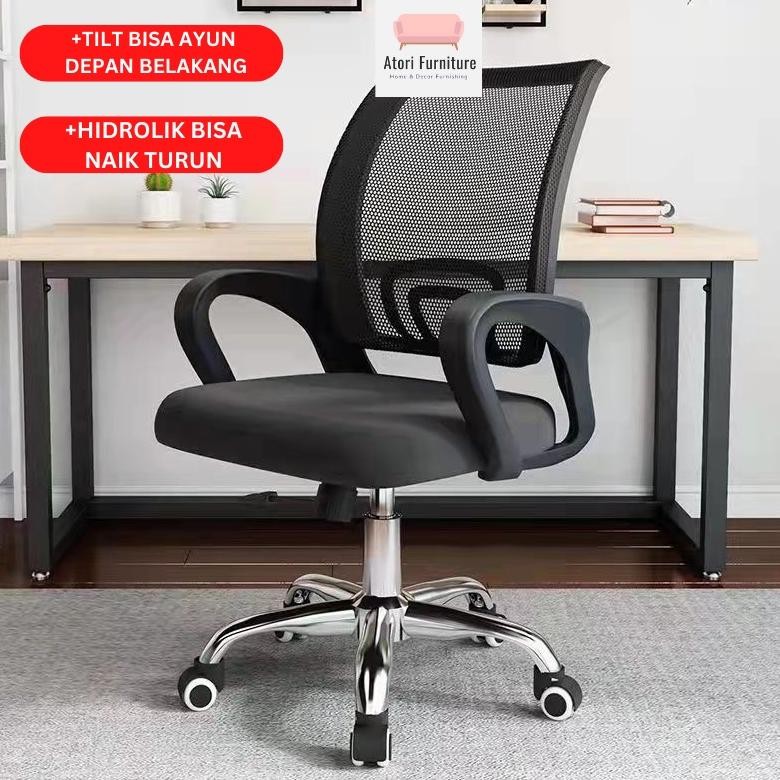Kursi Staff Kursi Kantor Kursi Jaring Multifungsi Hidrolik + Kaki Stainless