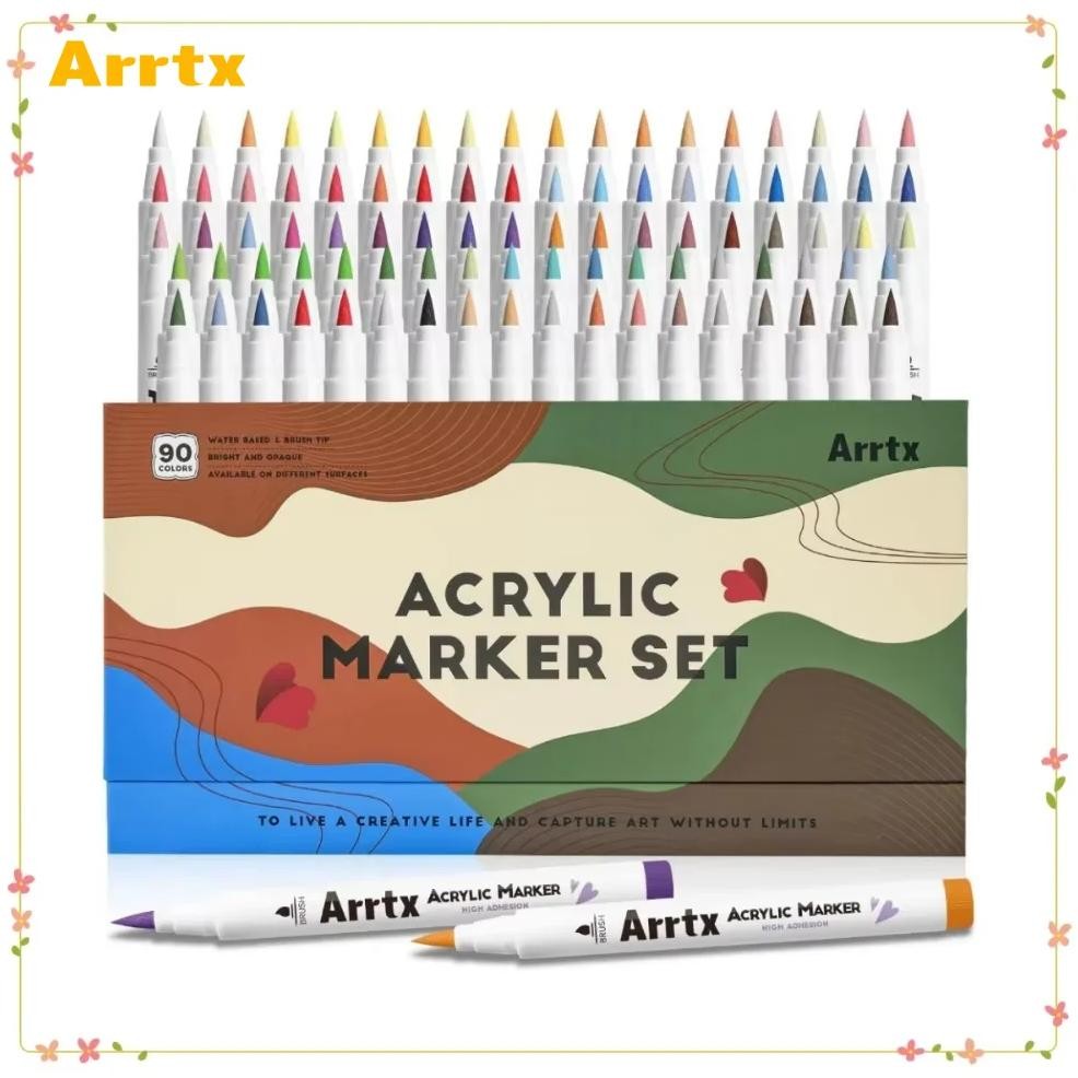 

Arrtx Acrylic Markers 90/120 Colors Brush Tip Paint Pens Water Based Ink No Toxic Waterproof For Rock Painting Wood Stone Glass