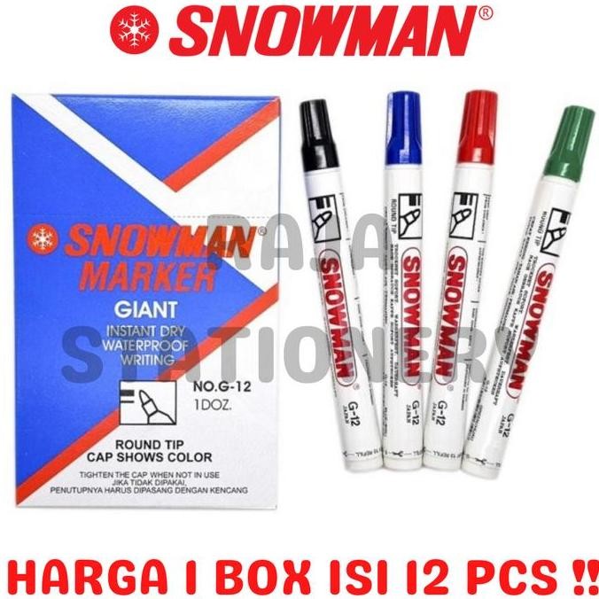

Ready SNOWMAN PERMANENT MARKER G-12 BLACK BLUE RED / SPIDOL SNOWMAN PERMANEN HITAM BIRU MERAH AG-12 BOX LUSIN [12PCS]
