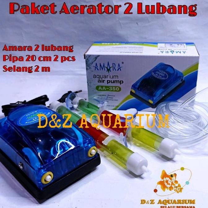 DISKON SATU SET MESIN GELEMBUNG UDARA AQUARIUM AMARA AERATOR 2 LUBANG PIPA SELANG