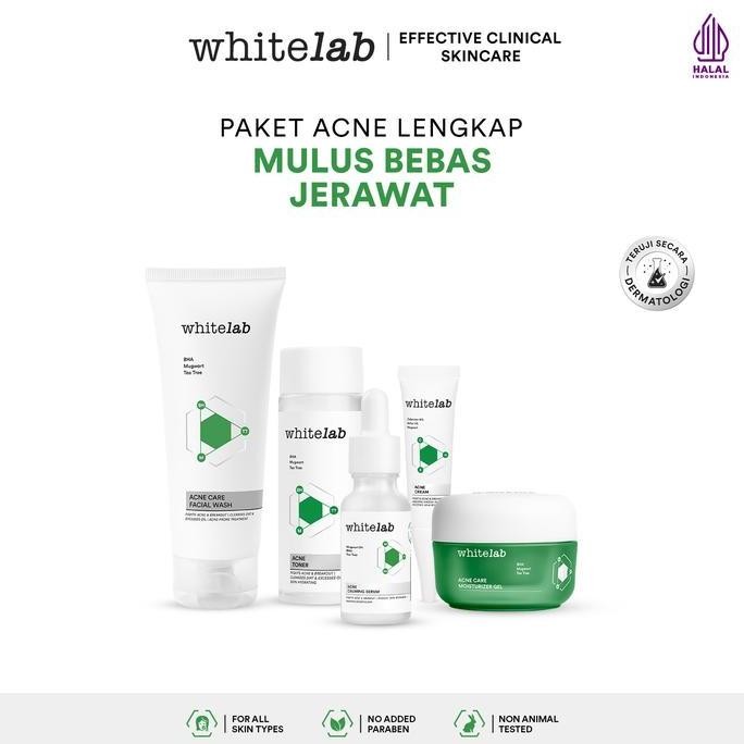 [FLASHSALE] Whitelab 5pcs Paket Acne Lengkap - Facial Wash, Toner, Serum, Moisturizer, Acne Cream Pa