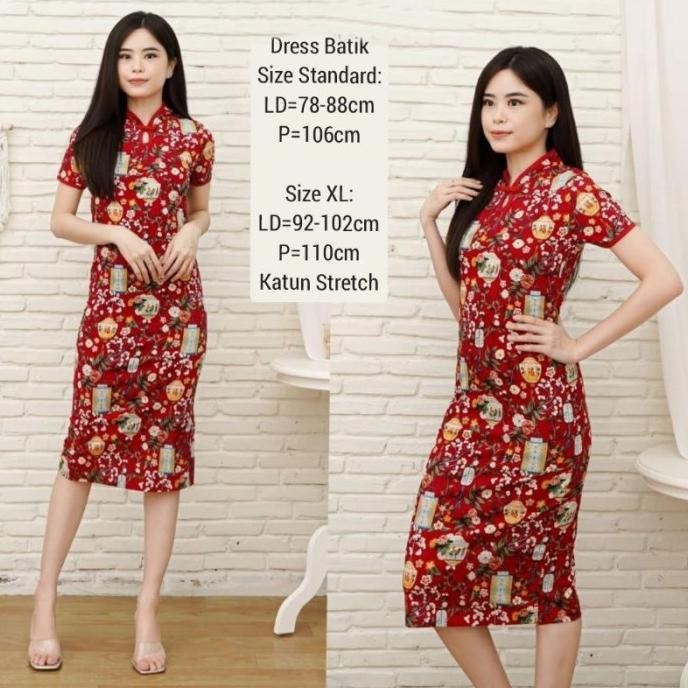 Promo Midi Dress Batik Wanita etnik Baju Cewek Casual Katun bodycon Slim fit
