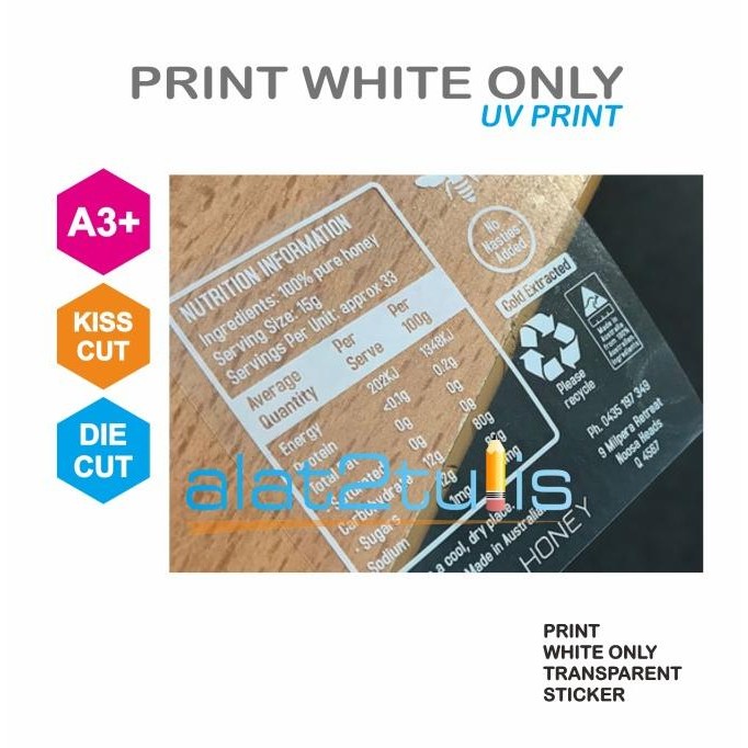 

ready Print UV sticker transparent | Stiker | tinta Putih | white ink A3+ murah