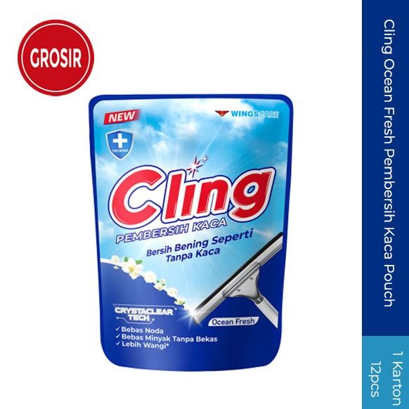 Cling Ocean Fresh Pembersih Kaca Pouch 425ml 1karton Grosir
