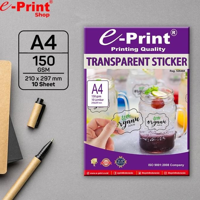 ready Kertas Stiker Transparan NON WATERPROOF Sticker Paper A4 by e-Print murah