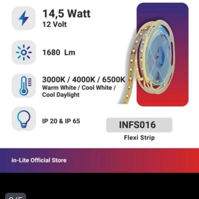 Murah Lampu Led Strip Inlite Infs016 Dc12V 14,5Watt Warna  Warm White