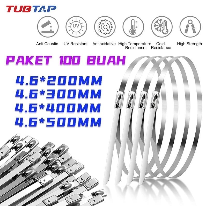 

ready !!! TUBTAP 100PCS Stainless Cable Ties 4.6mm x 200mm 300mm 400mm 500mm / Kabel Tis Stainless / Cable Ties Multifungsi Stainless