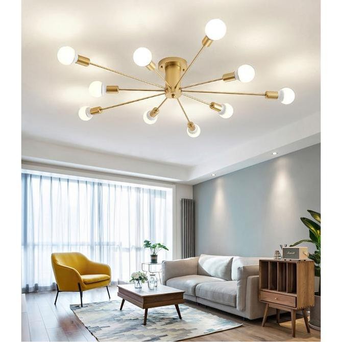 Promo Ashuqi Fitting Lampu Plafon Vintage Ceiling Lights Cabang 10 8  E27 - As1027 - Golden Gold Aes