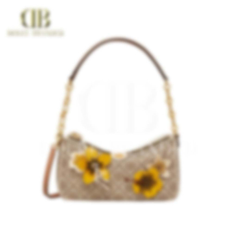 T Monogram Jacquard Braided Floral Studio Shoulder Bag (88468)