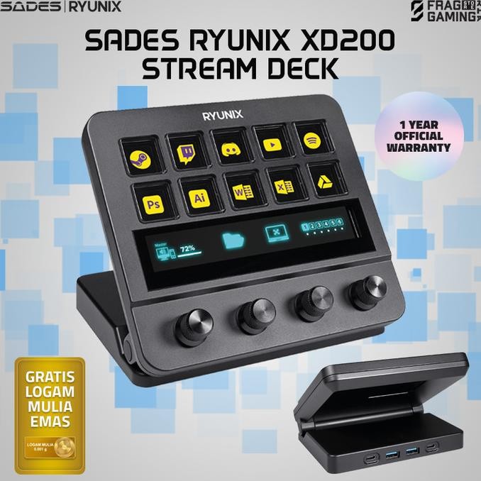 Sades Ryunix Xd200 / Xd-200 Steamdeck Controller Detachable Type-C With Touchscreen Panel New Stok