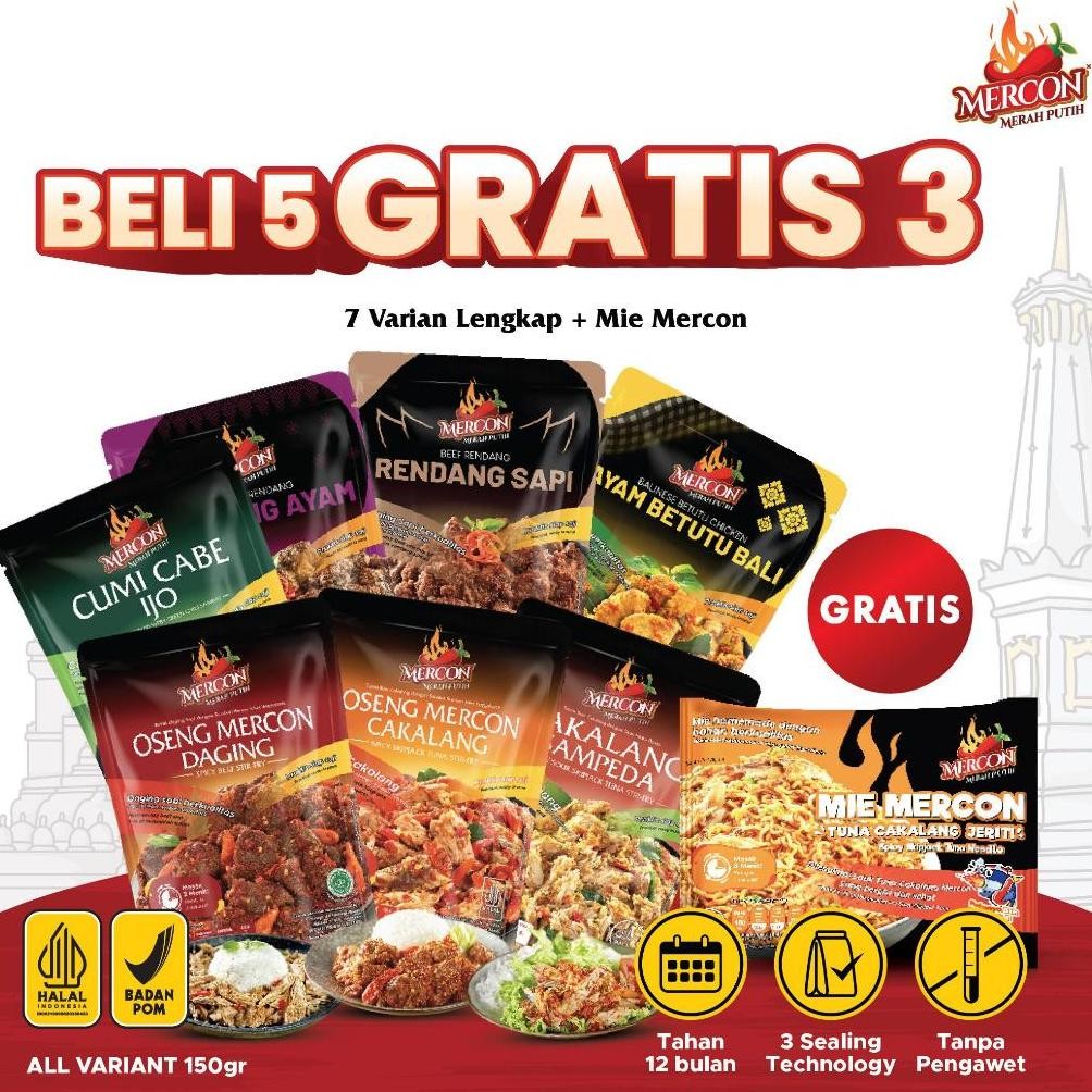 

READY STOK [ BELI 5 GRATIS 3 ] - Set Seminggu Satset 7 Pack All Varian Best Seller - MERCON MERAH PUTIH/OMD-OMC-CCI-CJ-RA-RS-ABB + GRATIS MIE MERCON CAKALANG Siap kirim