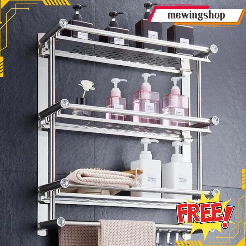 Rak Gantung Kamar Mandi,Rak Handuk Stainless Steel,Rak Kamar Mandi,Perlengkapan Kamar Mandi,Rak Sabu