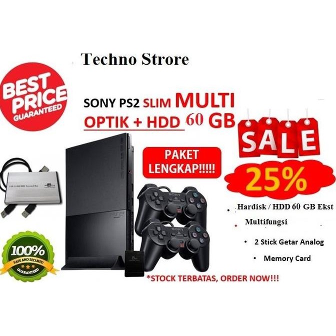 Sony Playstation 2 SLIM OPTIK + HARDISK 60GB + PAKET LENGKAP - PS 2 murah