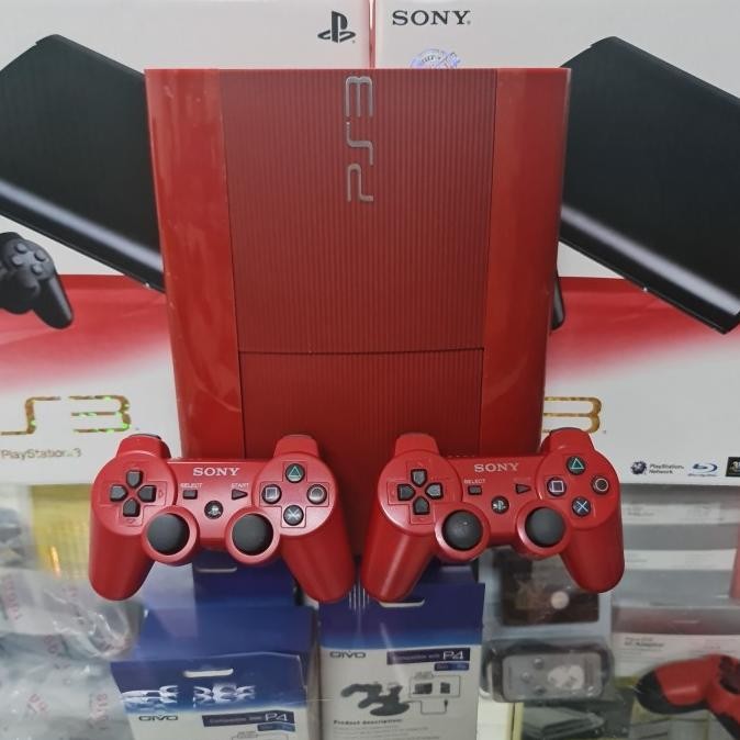 PS3 SUPER SLIM SPECIAL EDITION MERAH 500GB FULL GAME 2 STIK ORI murah