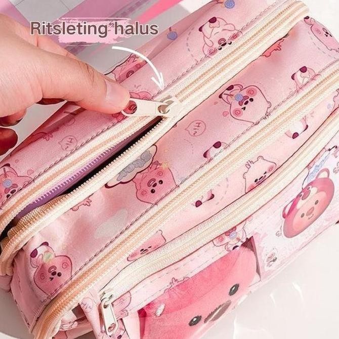 

new !!! Local Delivery loopy Tempat pensil kartun 9lapisan tas alat tulis berkapasitas besar Dengan boneka Bros dan tempat kertas ujian liontin Stationery murah