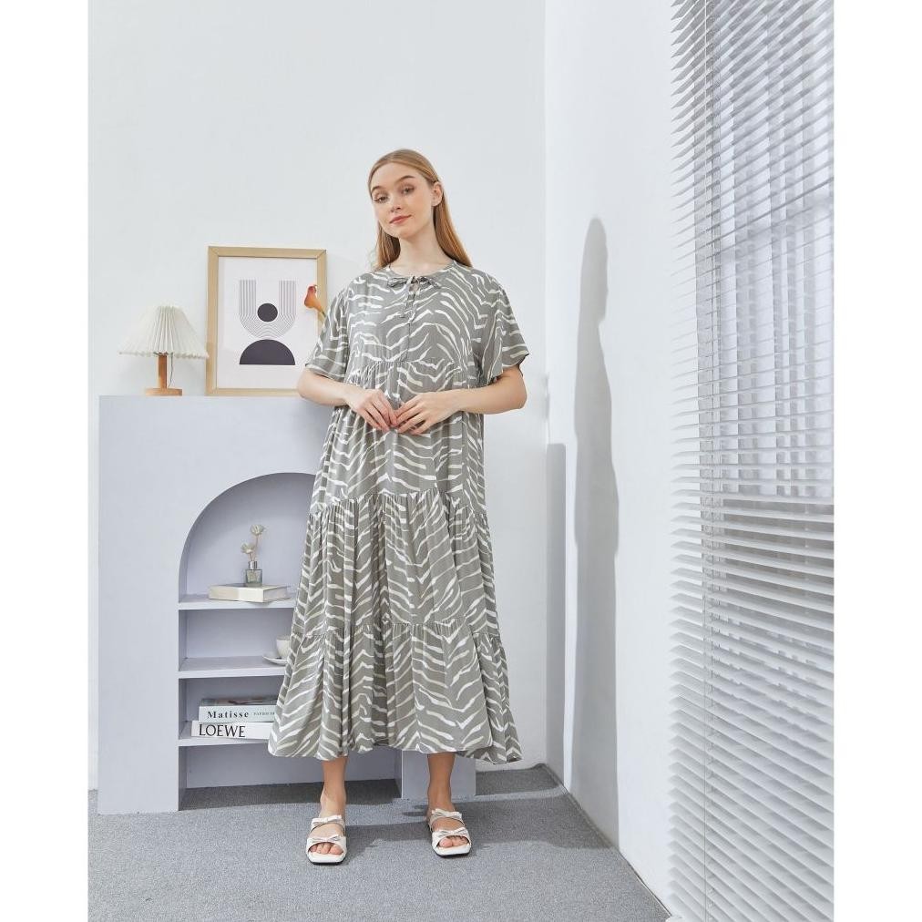 SFS DYD LABEL Dress Midi Lengan Pendek Busui Medina Bahan Rayon Viscose fit to XXL