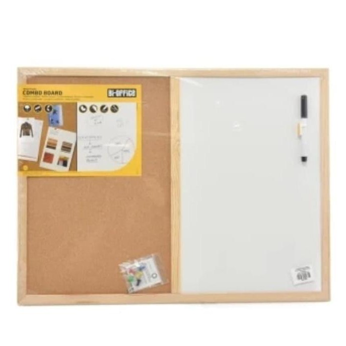

TERMURAH - PIN BOARD PAPAN TULIS KAYU KOMBINASI WHITE 60X45 CM