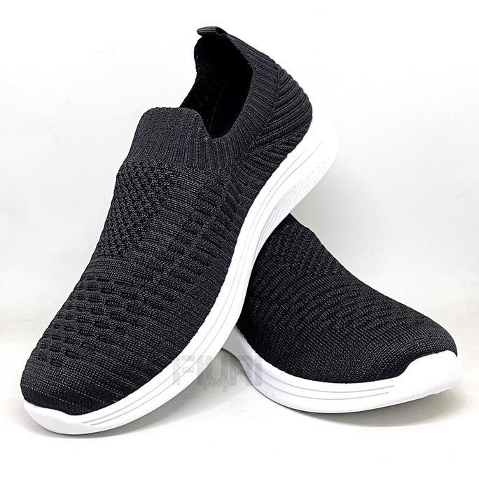 FIURI - NEW ERA  - WINDA 37-41 HITAM PUTIH - SEPATU SNEAKERS SLIP ON WANITA - SEPATU KNIT RAJUT - SE