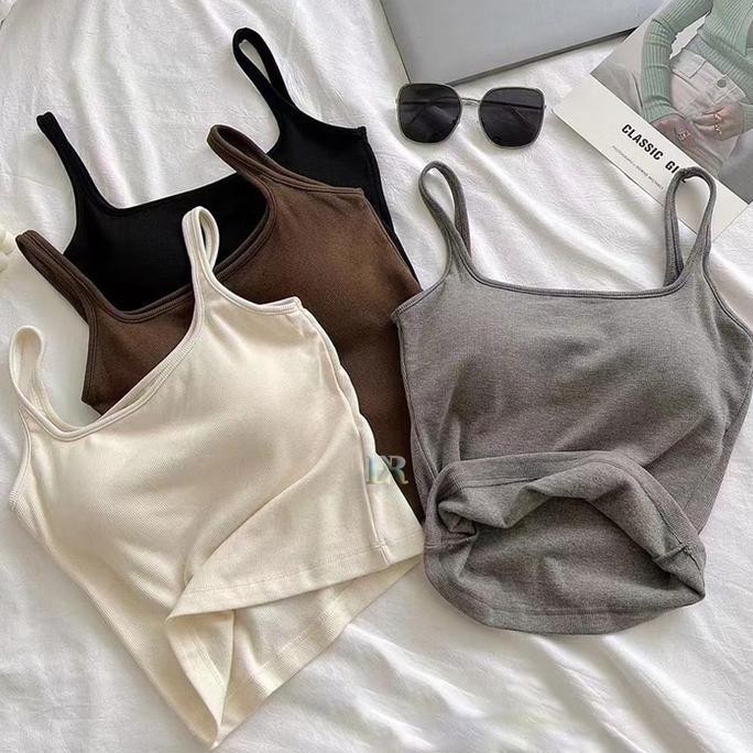 LNR SHOP TANKTOP BAHAN COTTON DENGAN CUP PAD BUSA MODEL TALI KECIL SEAMLESS BRA ATASAN WANITA TANPA 