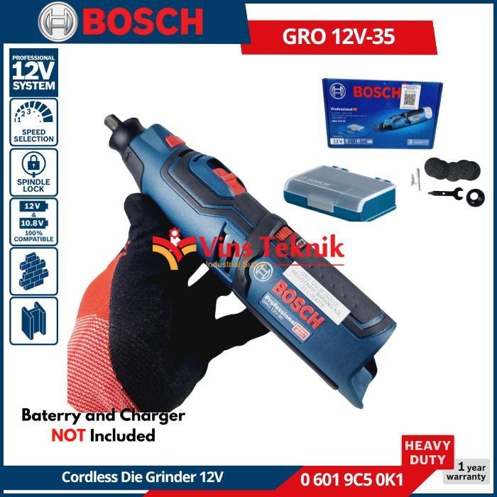 Bosch Gro 12V-35 Cordless Mesin Gerinda Tuner Rotary Tool Mini Die Grinder Gro12V-35 Original Dan Te