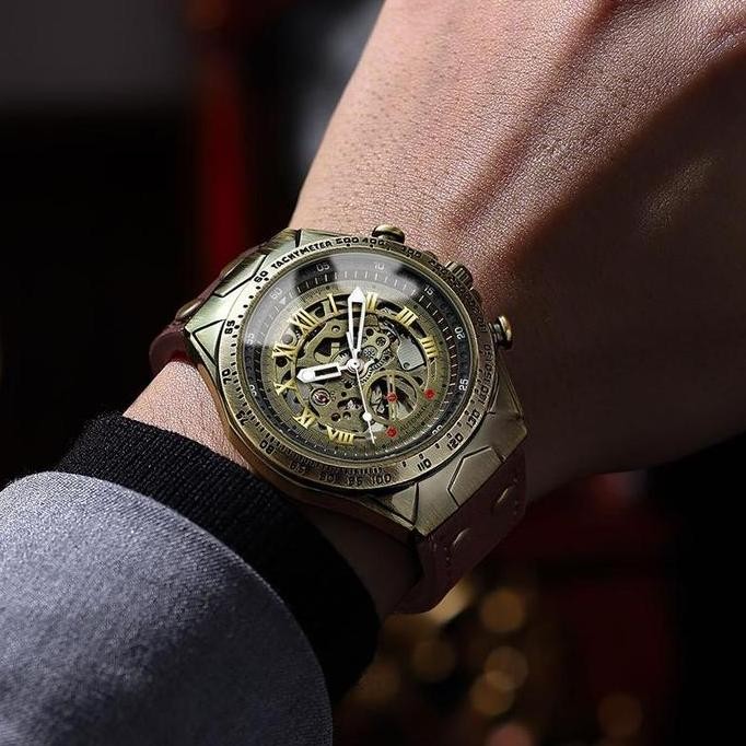 Jam Tangan Otomatis Pria Tanpa Baterai Binbond A275 Watches Kulit Elegan Kaca