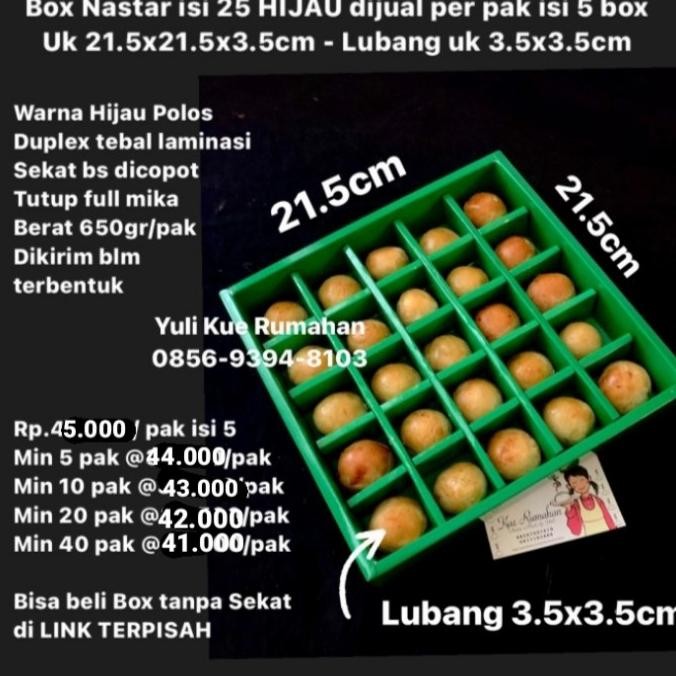 

Diskon! Box Nastar Isi 25 Hijau Lubang 3.5X3.5Cm Dijual Per Pak Isi 5 Box