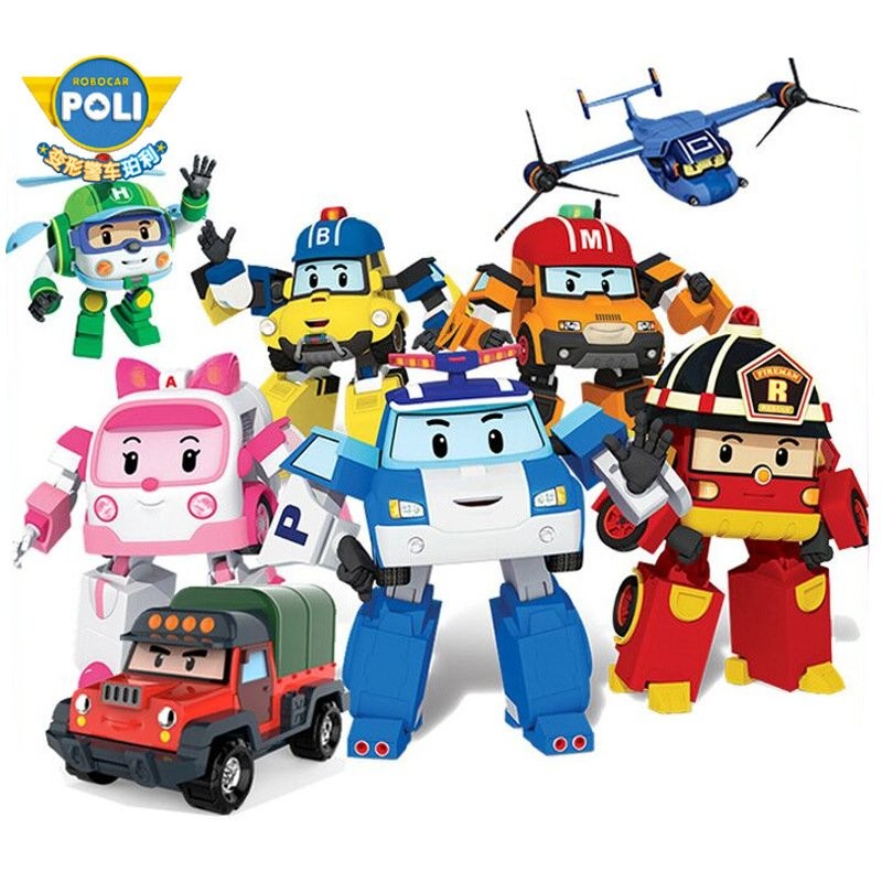 Yinhui Mobil Polisi Transformasi Perli Poli Kepala Polisi Mobil Kecil Mainan Robot Anak Truk Pemadam