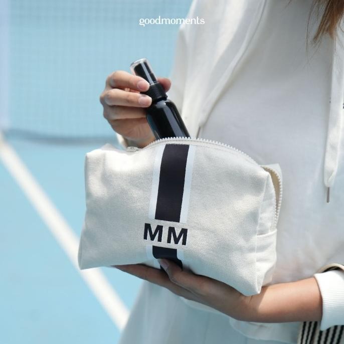 TERMURAH - Stripe Monogram Canvas Pouch - Canvas Pouch / Accessories Pouch / Makeup Pouch / Beauty P