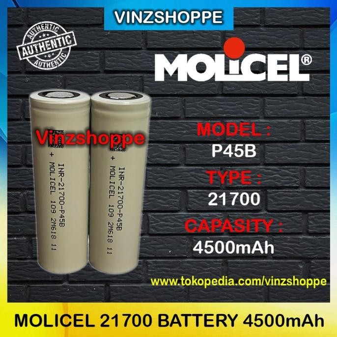 ready Authentic Battery MOLICEL 21700 P45B 4500mAh 45A - Baterai