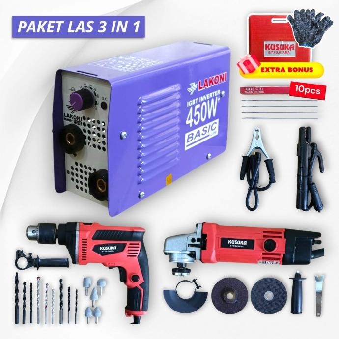 New Paket Combo Mesin Las Lakoni 450Watt + Bor Gerinda Koper Set Ku New Stok