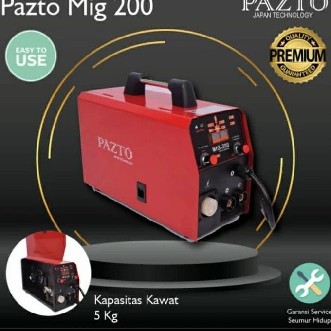 Mesin Las Pazto Mig 200 Mig200 Japan Tech Kap 5 Kg Co2 Gasless Welding New Stok