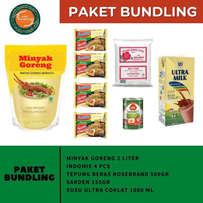 

Terlaris Bundling - Minyak Goreng 2 Lt + Indomie + Tepung Beras + Sarden + Susu
