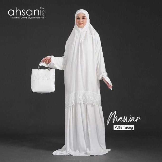 Mukena Terusan Dewasa Ahsani Mawar A20 Rayon Twill Premium Jumbo Putih ADI