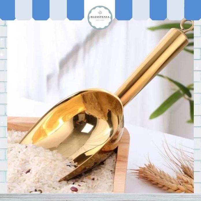 

Terlaris Blesstenia Sekop Beras Es Batu Tepung Gold Stainless Steel Food Shovel