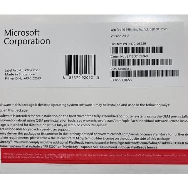 original lisensi Windows 10 Professional 64 BIT OEM Original Lifetime