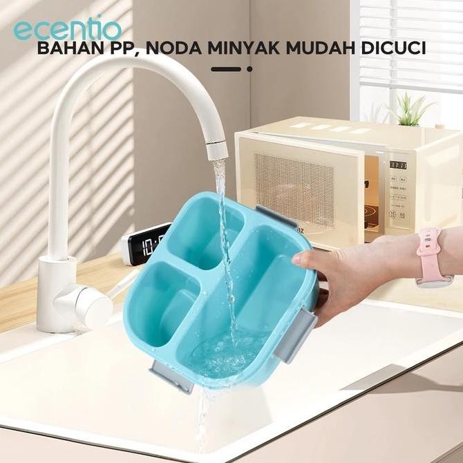 Ecentio Kotak Makan Lunch Box 3 Grid Bekal Makanan 1100Ml Asli