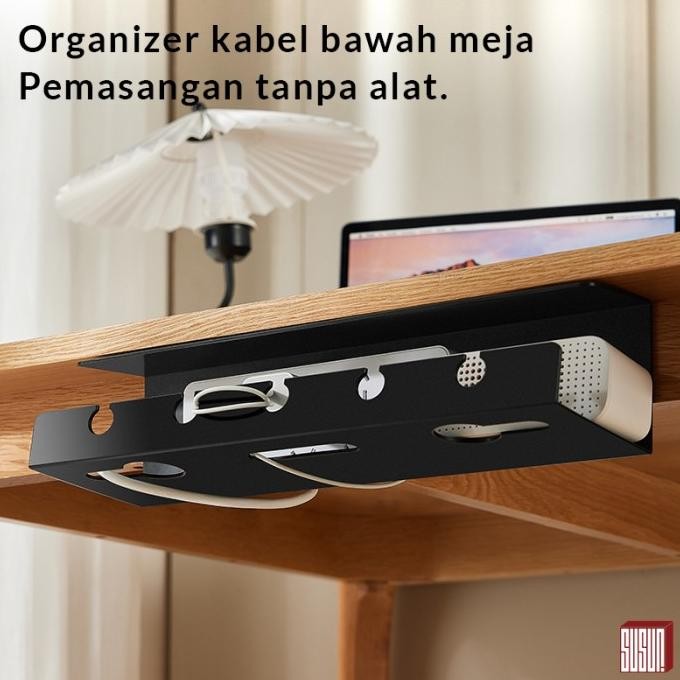 

BEBAS ONGKIR - Rak Penyimpanan Kabel Cable Management Tray Under Desk Organizer Cable Charger Instalasi Tanpa Alat