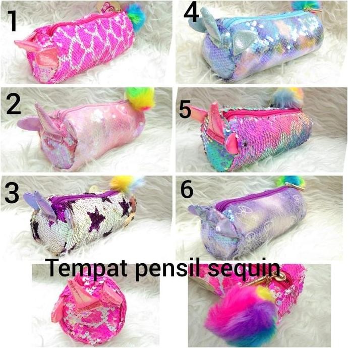 

ASB Tempat Pensil Sequin Pom Pom unicorn bulu anak sekolah
