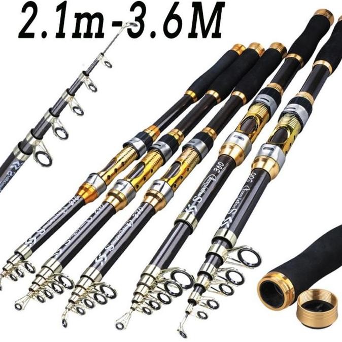 Sougayilang 2.1-3.6m joran pancing 6-8 bagian Serat Karbon joran pancing laut joran teleskopik joran