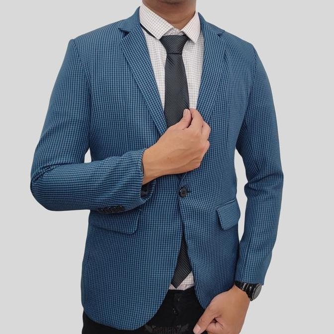 jas blazer pria keren slimfit moca / coklat dan abu abu kotak kotak murah