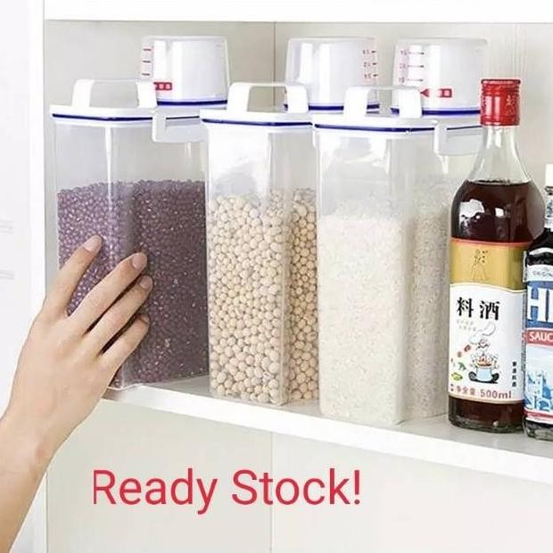 

Terlaris Toples Dispenser Sereal/Makanan/Tepung/Beras Dengan Gelas Takar Wadah