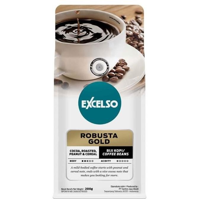 

ready stock Excelso Robusta Gold BIJI / BUBUK Kopi 200 gr