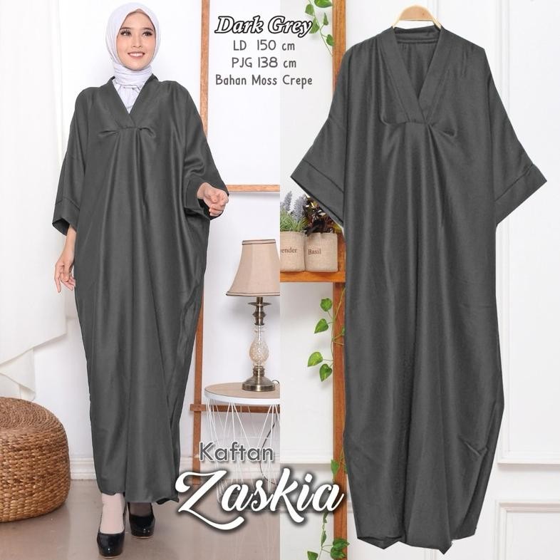 Arnis Kaftan Zaskia Jumbo Bahan Mosscrepe Gamis Lebaran